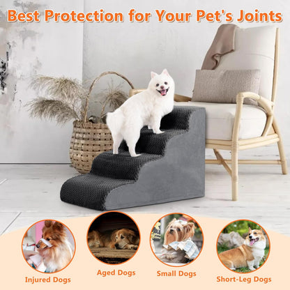 Dog Stairs Ramp, Curved 3-Step Dog Steps for Small Dogs and Cats, Pet Stairs for High Beds and Couch with Anti-Slip Washable Cover and Durable High Density Foam, Dark Grey