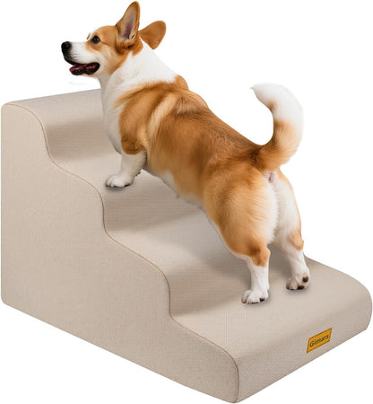 Gimars Upgraded 55CM Long Wide Steps 2 Step Dog Stairs for Small, Medium & Senior Dogs, 30CM High Ramp with 33D High-Density Foam, Linen Cover, Non-Slip Base, Supports 30KG, for Bed & Sofa