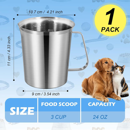 2 Cup Dog Food Scoop 304 Stainless Steel Dog Food Measuring Cups Pet Food Measuring Cups Scoop for Dog,Cat or Bird Food, Injection Molded and Dishwasher Safe