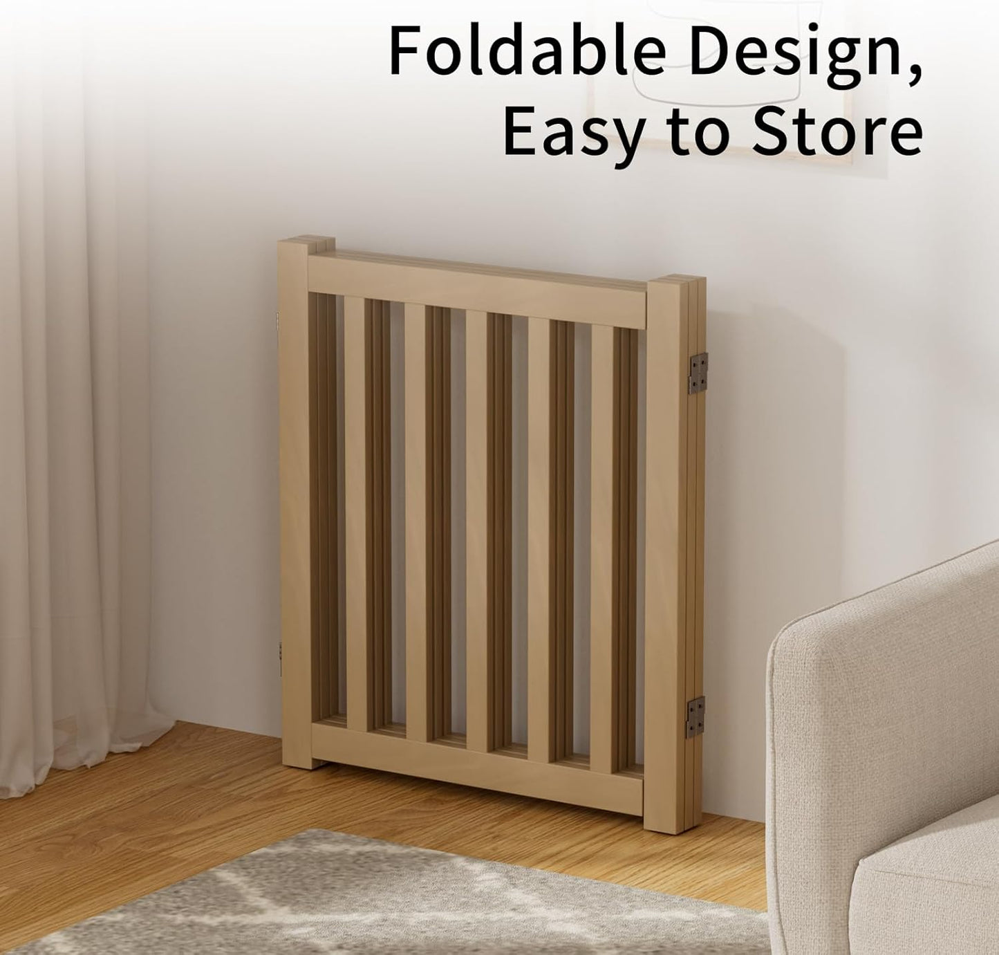 2-Panel Solid Wood Dog Gate - Freestanding Folding Pet Gate for Doorways, Stairs, Indoor, 24" Height, No Installation Needed, Natural Wood