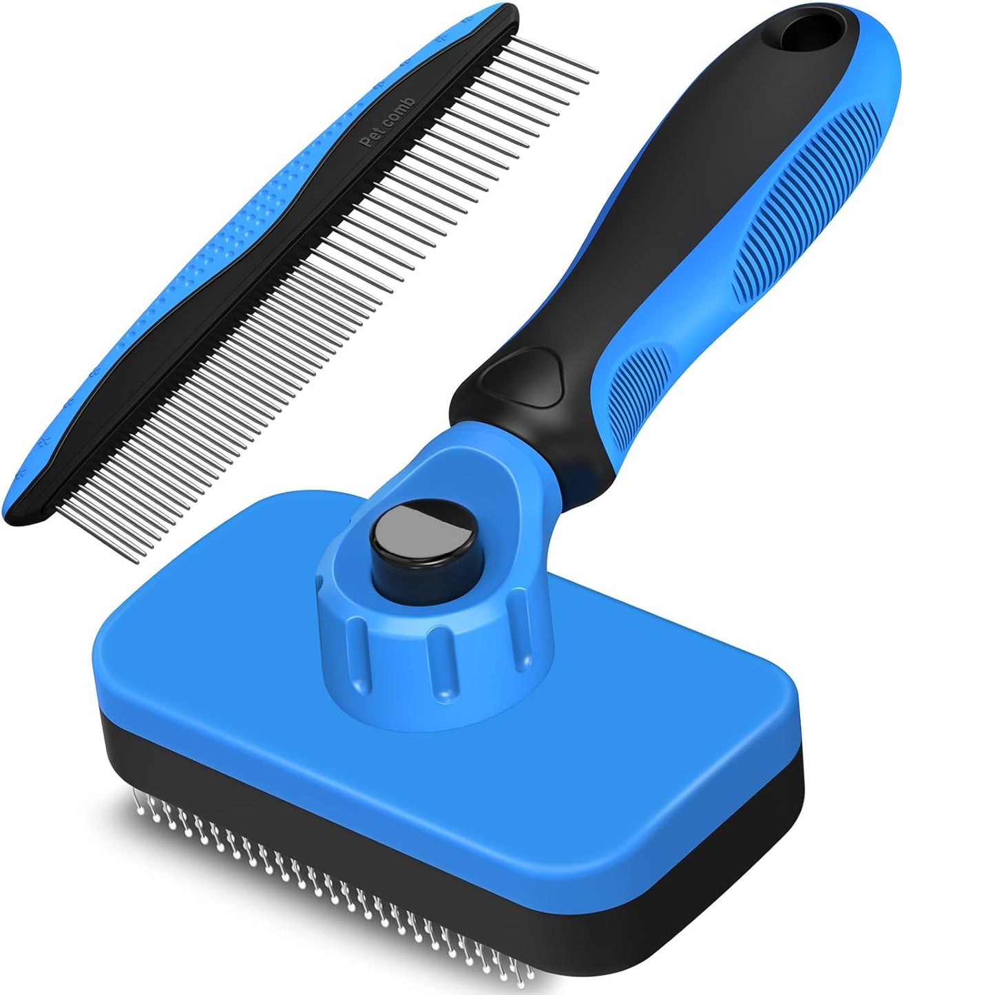 2PCS Self Cleaning Slicker Brush & Dog Comb - Skin Friendly Deshedding Grooming Tool for Dogs, Cats and Small Animals, Professional Deshedding Dematting Tool for Long and Short Haired Pets (Pink)