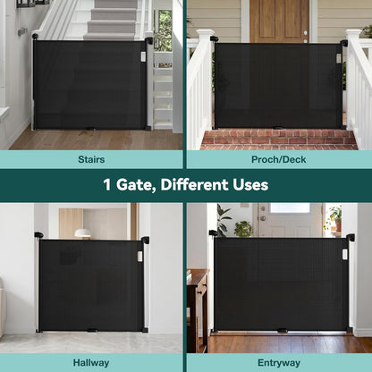 Babepai Retractable Baby Gates for Stairs, Retractable Dog Gate for Indoor/Outdoor Use | Child Gates for Doorways, Deck, Porch, Hallways, Patio (White, 55" Wide 34" Height)