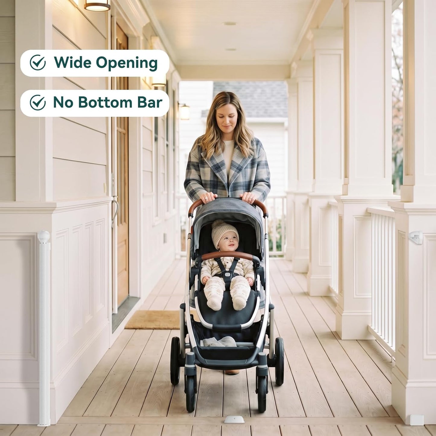 Babepai Retractable Baby Gates for Stairs, Retractable Dog Gate for Indoor/Outdoor Use | Child Gates for Doorways, Deck, Porch, Hallways, Patio (White, 55" Wide 34" Height)