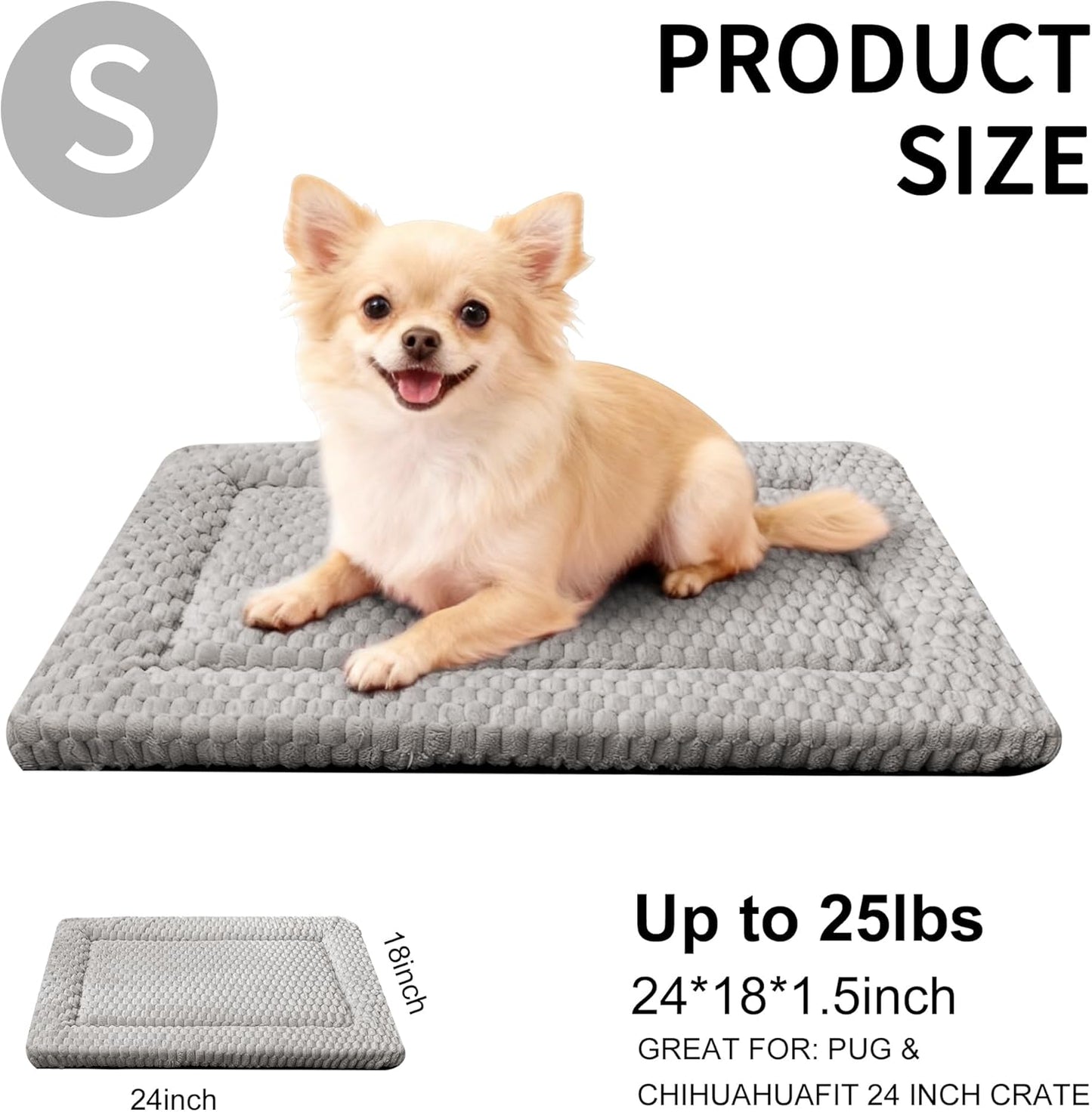 Dog Bed Mat, Reversible Crate Pad & Cute Dog Bed - Machine Washable Kennel Mat with Ultra Soft for Small Dogs (Cool/Warm), 24" x 18", Grey&Star