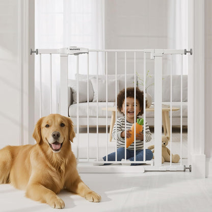 Baby Gate for Stairs, 29.7-40.6" Auto Close Dog Gate Indoor for Doorways, Dual-Lock Design, Adjustable Pet Gate No Drilling with Walk Thru Door for Hallways, Stroller Friendly, Black