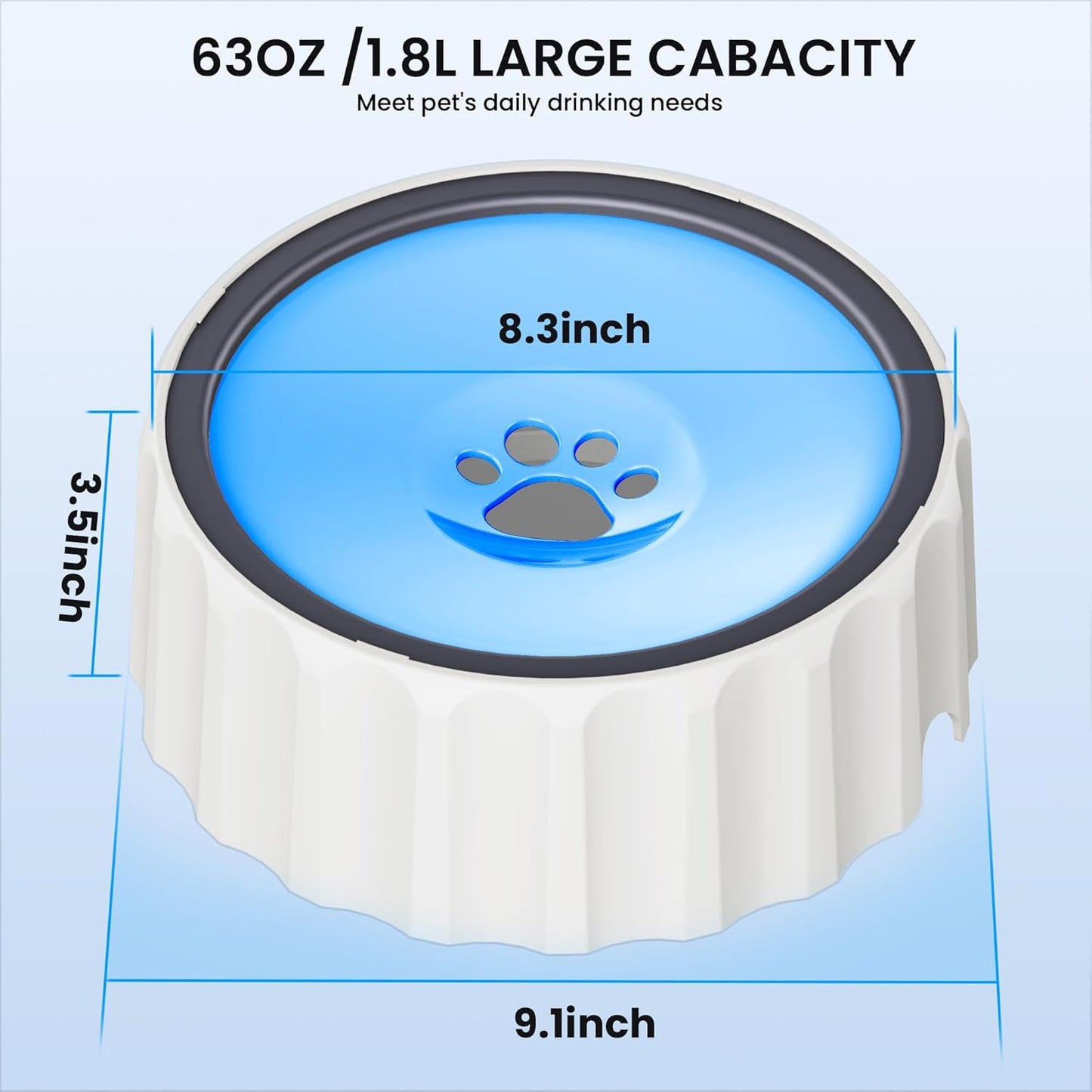 Dog Water Bowl No Spill 70oz/2L Large Capacity Dispenser Non Slip No Splash Bowl Pet Slow Feeder No Drip Dog Water Bowl on Vehicle Slow Water Bowl for Dogs and Cats