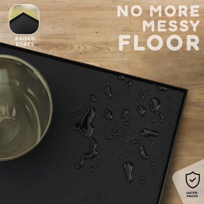 Dog Food Mat - Raised Edges Dogs Mat for Food and Water Prevent Spill, Waterproof Cat Food Mats Protect Floors, Easy Clean Dog Bowl Mats for Food and Water, Silicone Pet Feeding Placemats