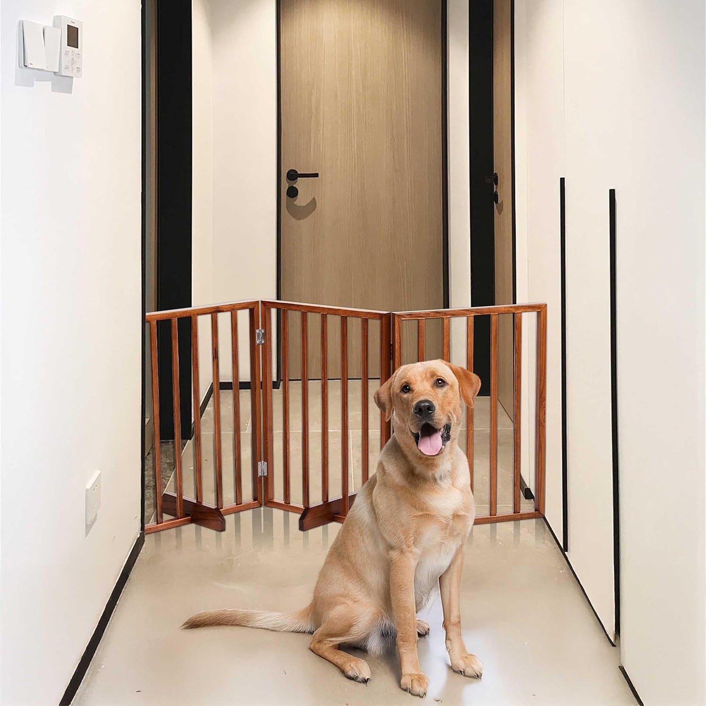 72" Wooden Foldable Dog Gate, Extra Wide Freestanding Pet Gate, No Drilling Required No Assembly, Sturdy & Stable Dog Gate Indoor for Doorways, Easy to Fold and Store, Ideal for Home Use, 4 Panels