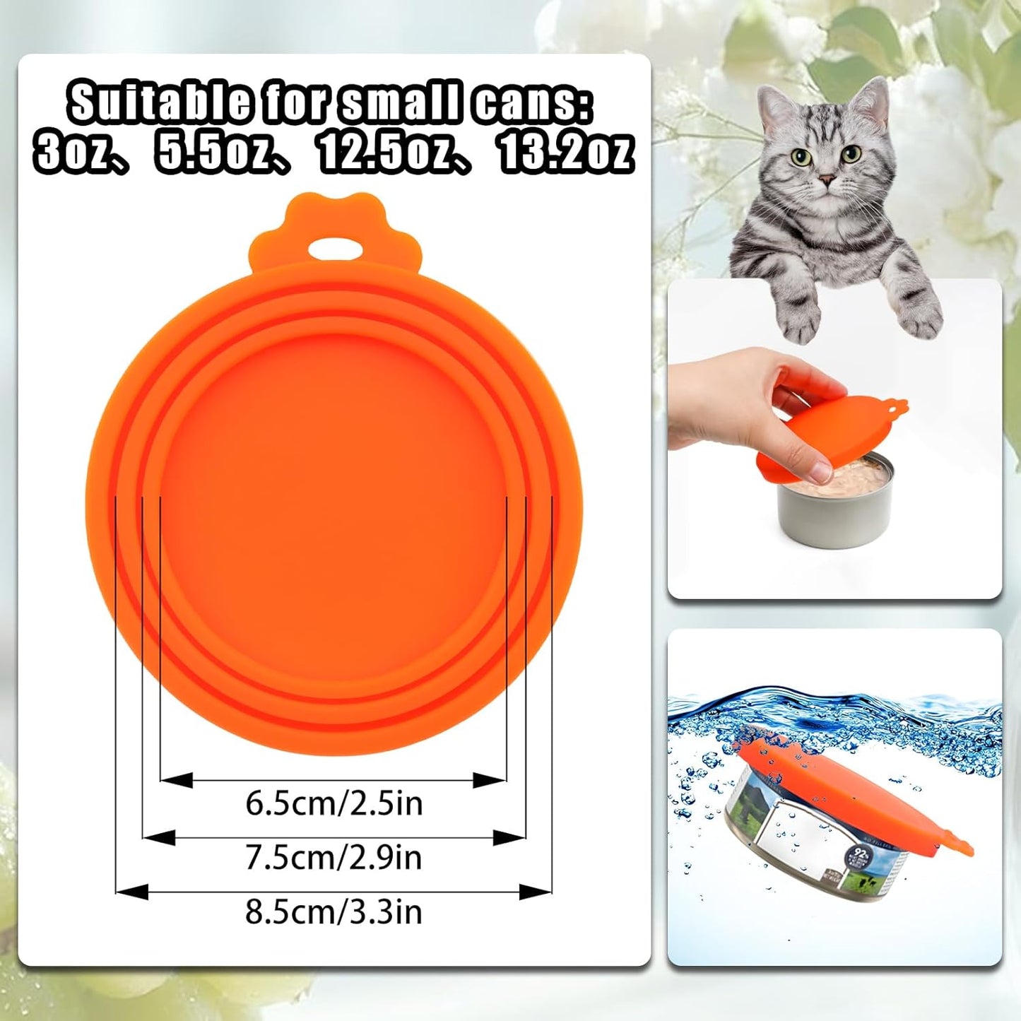 PINE & LINEN 4 Pcs 2.5inch Durable Pet Can Lids, Silicone Small Pet Can Covers Waterproof Cat Food Cans Lids for 3 oz Cat Food Cans（Yellow+Red+Pink+Blue）
