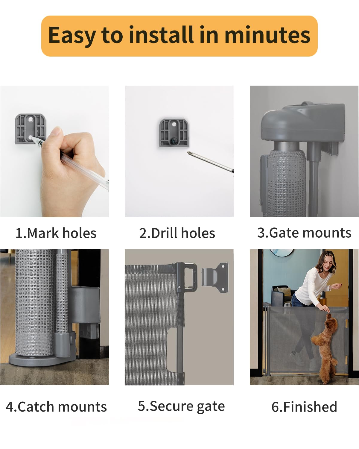 AOURMKOOP Retractable Baby Gate,Mesh Baby Gate or Mesh Dog Gate,33" Tall,Extends up to 55" Wide,Child Safety Gate for Doorways, Stairs, Hallways, Indoor/Outdoor（Black,33"x55"