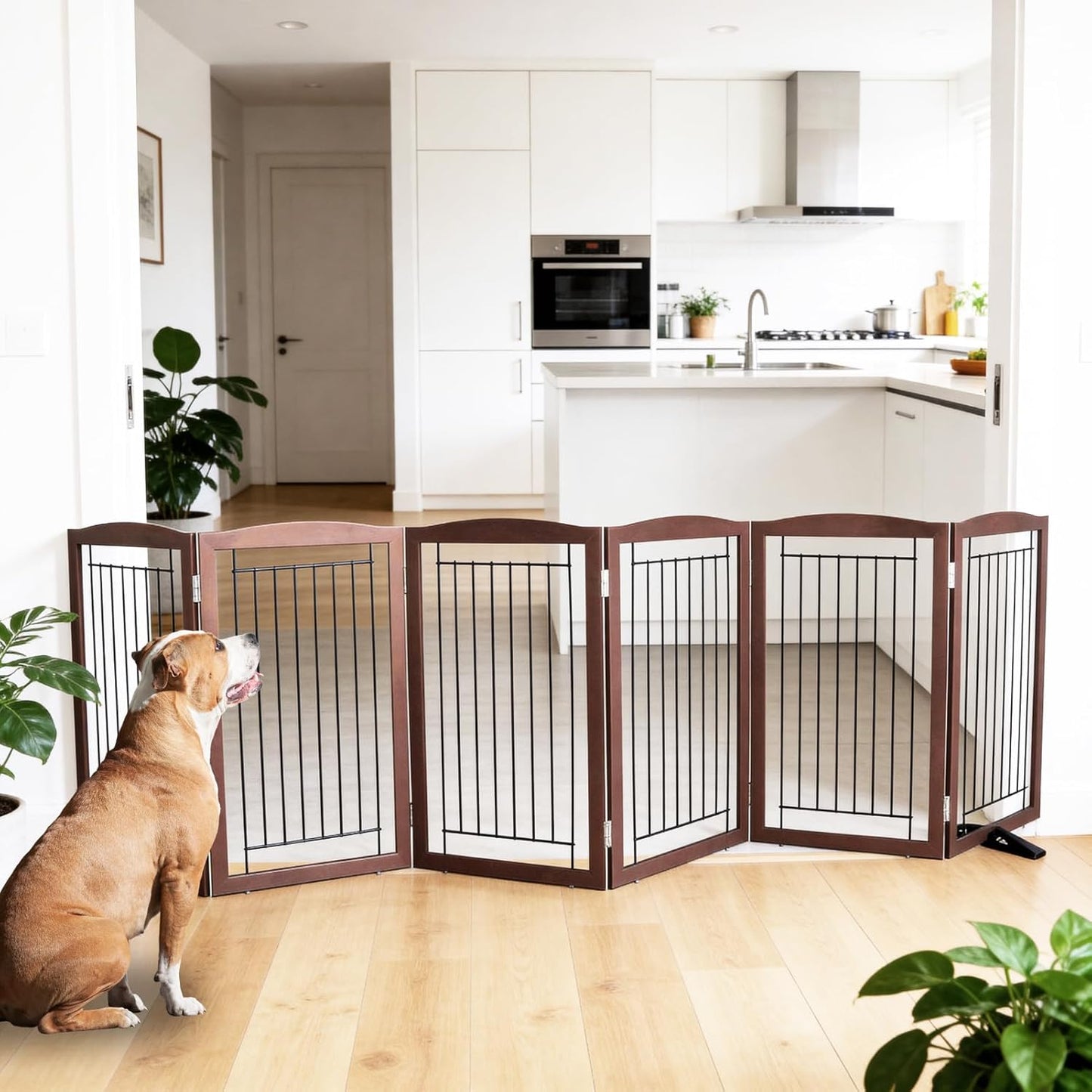 ZJSF Freestanding Dog Fence Indoor, Foldable Dog Gate for Doorways, Stairs or Hallways, Sturdy Wood Extra Wide Pet Gate with Support Feet for The House, White, 24 "Height-3 Panels