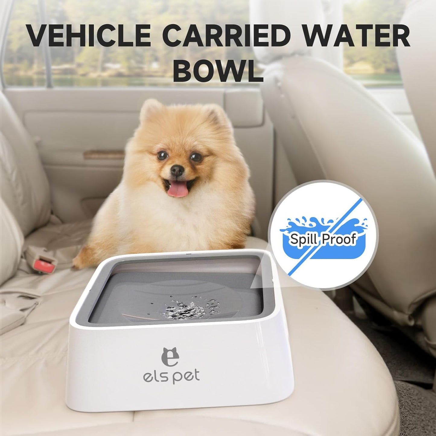 ELS PET Travel Bowl, No Spill, No Drip Slow Water Feeder/Dispenser for Dogs, Cats, 35oz/1L, Splash Proof Travel Bowl for Crate and Car, Keeps Floor & Beard Dry, Dishwasher Safe (Grey)