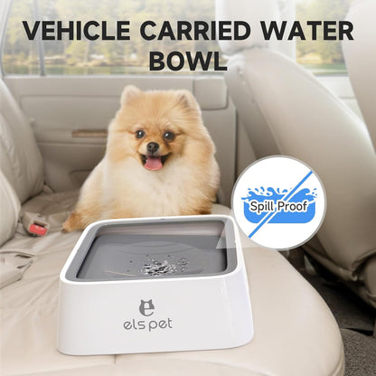 ELS PET Travel Bowl, No Spill, No Drip Slow Water Feeder/Dispenser for Dogs, Cats, 35oz/1L, Splash Proof Travel Bowl for Crate and Car, Keeps Floor & Beard Dry, Dishwasher Safe (Grey)