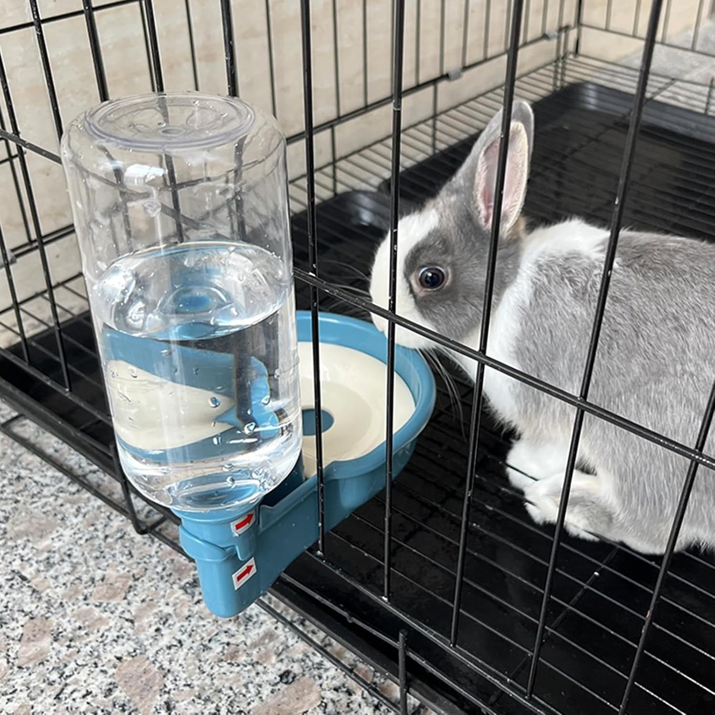 VANNON 16oz Pet Water Bottle, Gravity Dog Water Bowl Dispenser for Cage, Anti-Overflow Water Dispenser for Small Dogs, Cats, Rabbits and Other Small Animals, BPA Free, Grey
