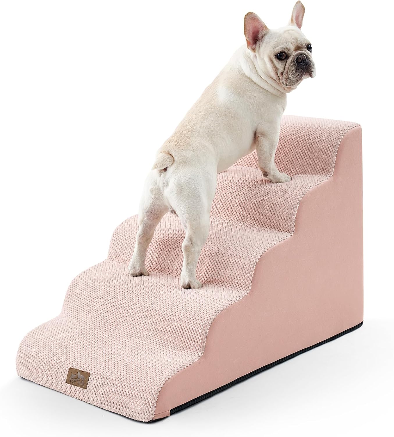 COZY KISS Extra Wide Dog Stairs with Tunnel, Foam Detachable Large Dog Step for Small Pet, Puppy or Cats, Medium Pet Ramp for High Bed, Couch, Sofa or Car, 19.7x33x22.4 inch, 5 Step, Beige