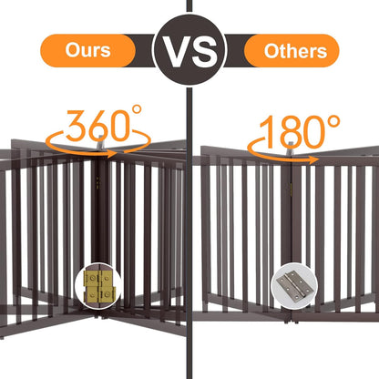 Freestanding Dog Gates Indoor, 3-Panel Pet Gates with 2 Metal Stands and 360° Hinge, 24" H Foldable Dog Gate for Stairs, Doorway, Kitchen, Expands Up to 55" Fully Assembled - Black Walnut