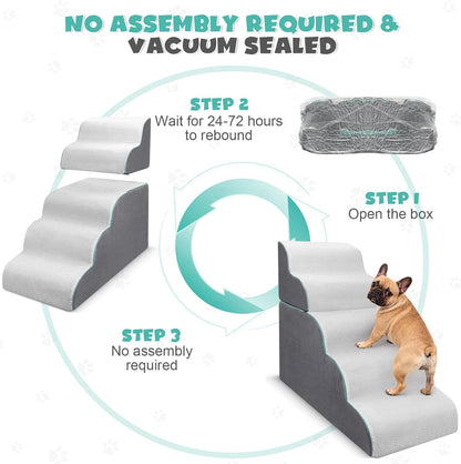 Dog Stairs for High Bed, 27.9 Inch Height 5-Step,Foldable Pet Stairs for Small Dogs and Older Pets,Curved 2 in 1 with Zippers Non-Slip Balanced Pet Ramp,Grey