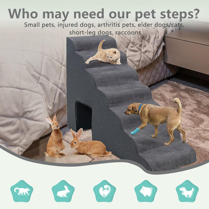 Dog Stairs for High Beds 30-36 inches Tall, 6-Step Dog Steps for Bed 32-36 inches for Small Large Dogs, Doggie Ramp for Bed, 30D Foam Pet Stairs for Old Dogs/Cats, Free-Installation, Grey