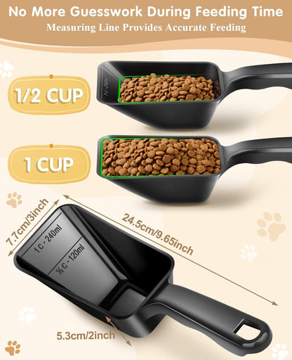 2-Pack Dog Food Scoop 1 Cup, Plastic Pet Food Measuring Scoop With Measuring Lines (1/2 & 1 Cup Markings) for Dogs, Cats, Fish, Bird（Transparent