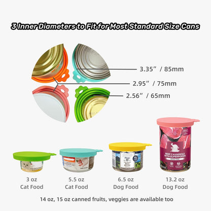 MoPawKT- Pet Food Can Covers, Silicone Can Lids for Cat/Dog Food, Universal 3 Sizes for Most of Standard Food Cans, BPA Free Reusable (2 lids+1 spoon)