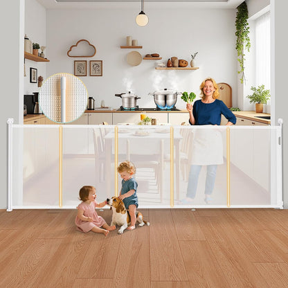160 Inch Retractable Baby Gates Extra Wide, 42 Inch Extra Tall Retractable Gate, 13 FT Reinforced Retractable Dog Gate with Reinforcement Rod to Prevent Crawling Through, for Doorways, Stairs, Hallway