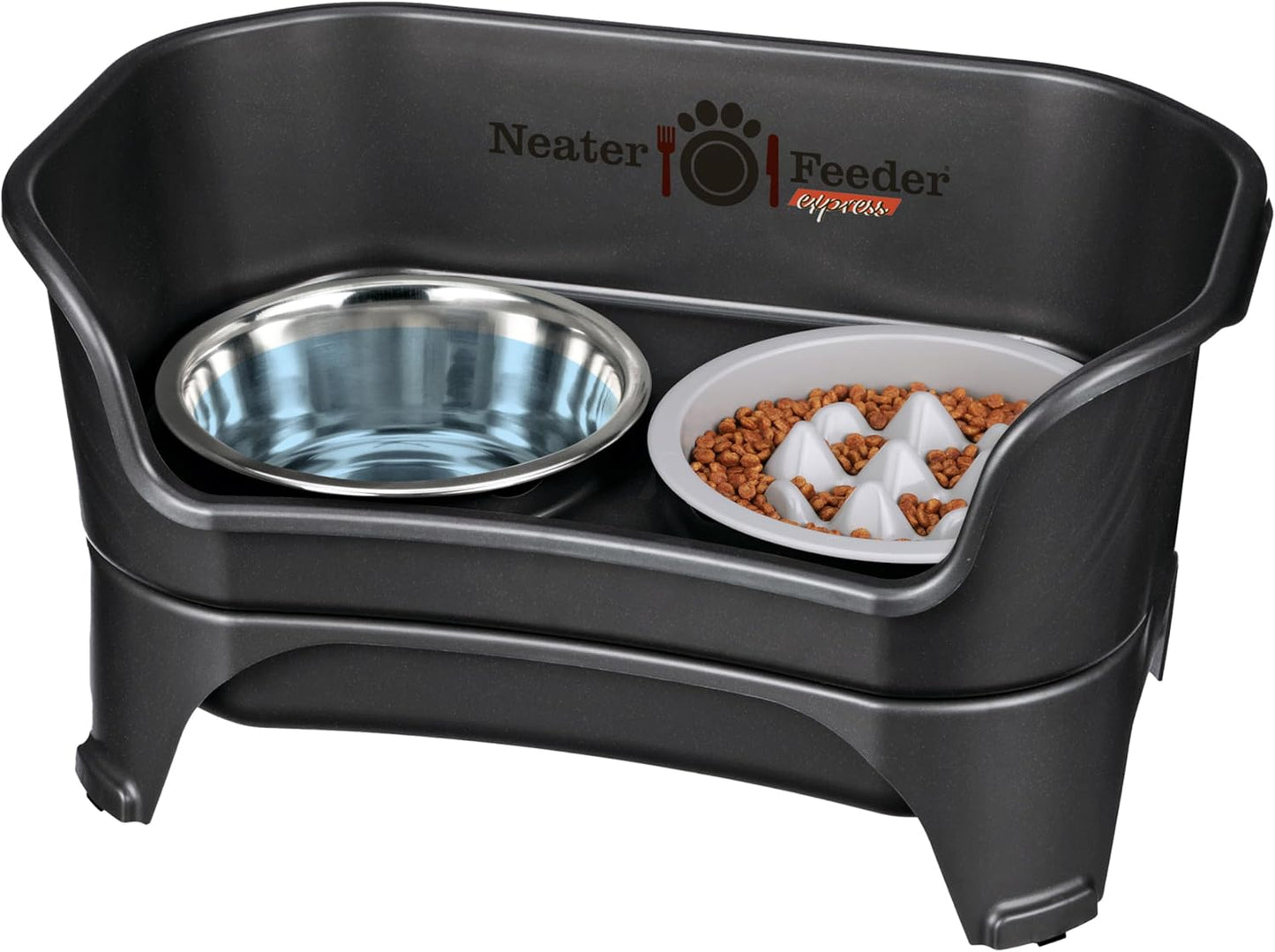 Neater Feeder Express Mess Proof Dog Bowls Elevated for Small Breeds under 15 Lb, Made in USA, No Spill Raised Dog Food Bowl Stand, Stainless Steel Food and Water Bowl Set, Feeding Station, Cappuccino