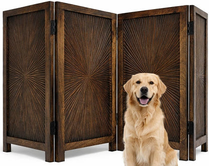Freestanding Pet Gate for Dogs, Foldable Wooden Dog Gate for House, Indoor Dog Gate for Stair, Doorway, House Design Gates for Dogs Indoor, 72 Inch Wide, (18" x4 Panels 72 inch), Burnt Finish