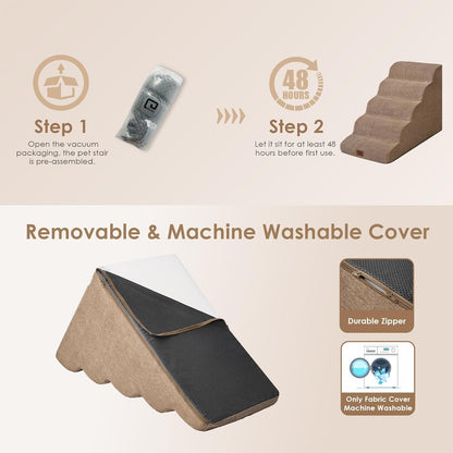 EHEYCIGA Curved Dog Stairs Ramp for High Beds 19.7" H, 4-Step Dog Steps for Small Dogs and Cats, Pet Stairs for High Bed Climbing, Non-Slip Balanced Pet Step Indoor, Grey