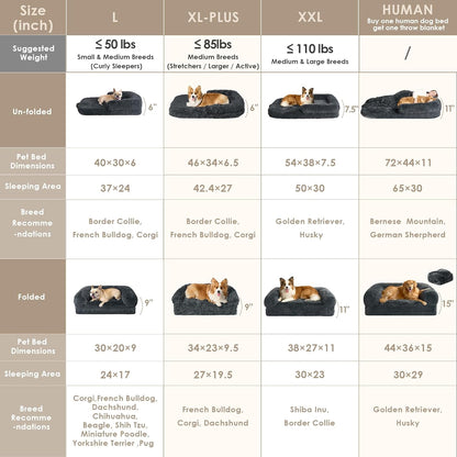 EHEYCIGA Foldable XXL Dog Bed for Large Sized Dog, 54"x38"x7.5" Faux Fur Fluffy Pet Couch Bed, Orthopedic Calming Memory Foam Big Pet Bed, Washable Pet Sofa Bed with Non-Slip Bottom, Dark Grey