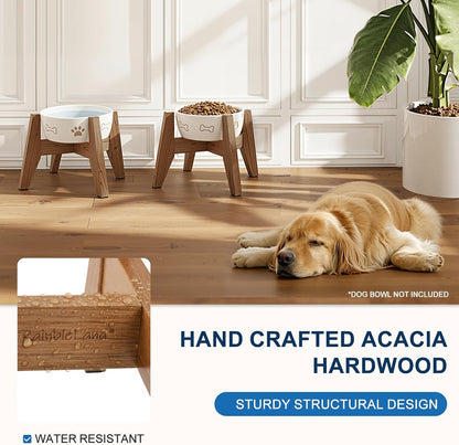 Elevated Dog Bowl Stand for Medium & Large Dogs, Fits Up to 9 inches diameter 64 oz Bowls Raised Dog Bowl Stand , Solid Acacia Wood Dog Bowl Holder, Single Elevated Dog Feeding Station (Stand Only)
