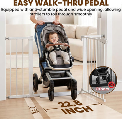 Mumeasy 29.7-46" Baby Gate for Stairs, Pressure Mounted Dog Gate for Doorways, Auto Close Walk Through Pet Gate Indoor, Extra Wide Metal Child Safety Gate, Mom's Choice Awards Winner, Black