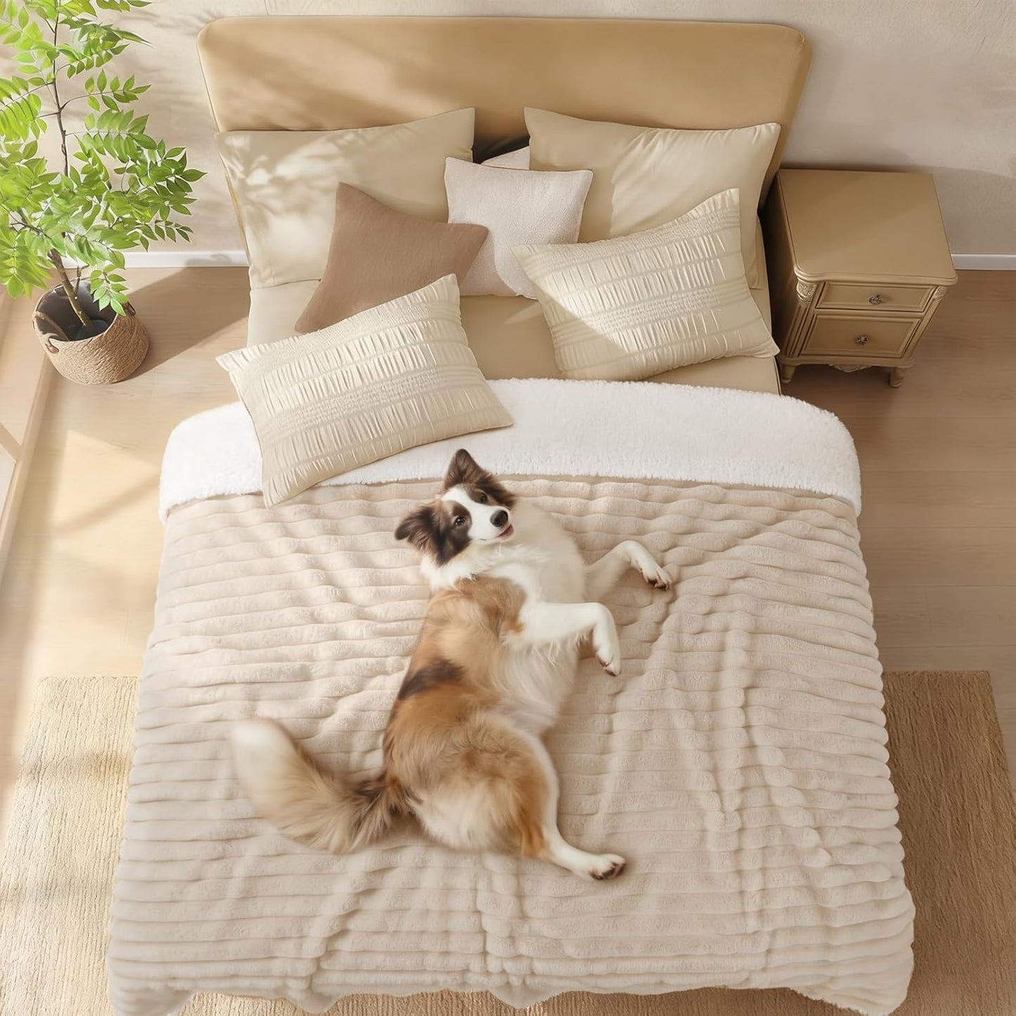 Luciphia Waterproof Dog Blanket for Large Dogs Ultra-Soft Calming Cut Pile Flannel Throw Durable & Warm Furniture Protection for Couch Bed Pet Blanket Machine Washable Stone Gray,L(65''x57'')