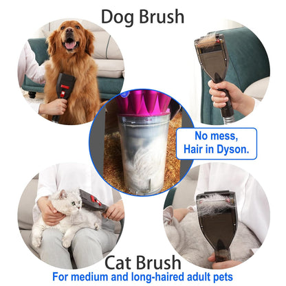 Dog Brush Vacuum Attachment with 1"-1.75" Universal Adapters for Vacuum Cleaners, Pet Hair Shedding Grooming Tool Kit with Long Extension Hose