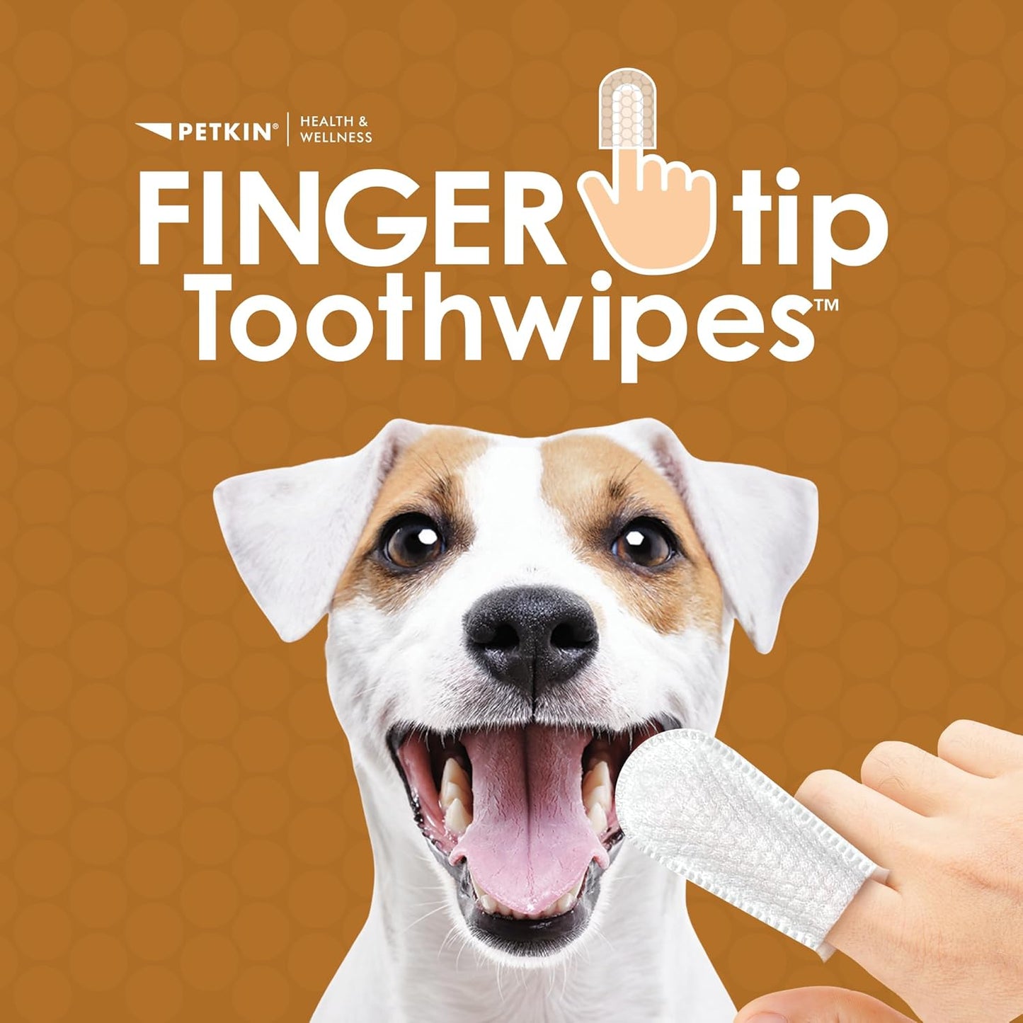 Petkin Fingertip Tooth Wipes for Dogs and Cats, 50 Finger Wipes - Slip-On, Snug Fit, Micro-Bristle Fabric - Cleans Teeth, Gums, Plaque & Tartar - Convenient, Ideal for Home and Travel - Peanut Butter
