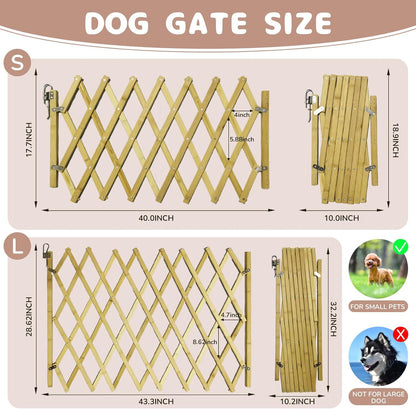 Expandable Wooden Dog Gate Indoor, Retractable Pet Fence Accordion Style, Freestanding Safety Barrier for Doorways, Patio, Garden – Fits Small to Large Dogs (Large)