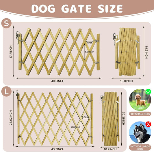 Expandable Wooden Dog Gate Indoor, Retractable Pet Fence Accordion Style, Freestanding Safety Barrier for Doorways, Patio, Garden – Fits Small to Large Dogs (Large)