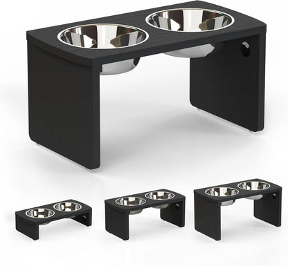 Elevated Dog Bowls, Bamboo Raised Dog Bowl for Medium Dogs, with 2 Stainless Steel Bowls (7'' Tall-40 oz Bowl)