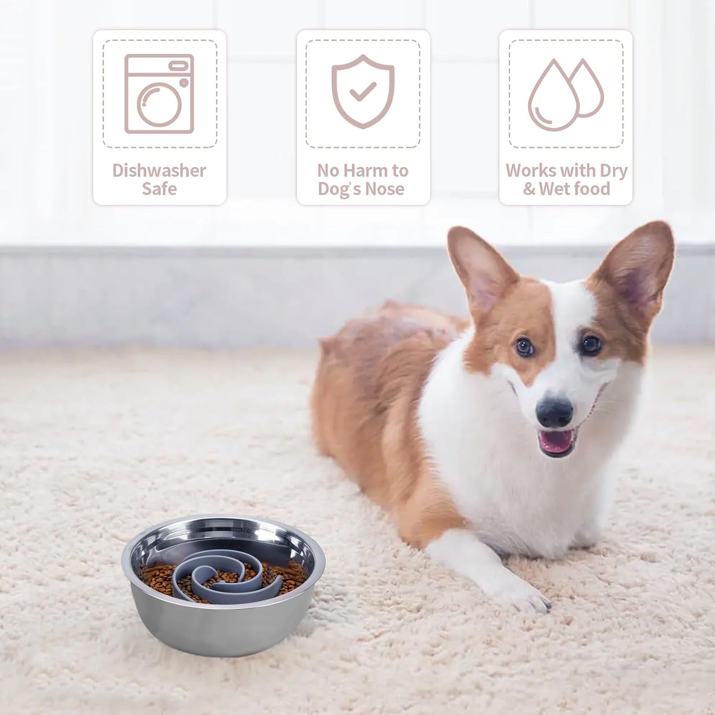 Slow Feeder Dog Bowls Insert, Bestalk Soft Silicone Slow Eating Feeder Insert with Suction Cups for Small, Medium and Large Dogs, Fit into Basic and Elevated Dog Bowls, Dark Blue