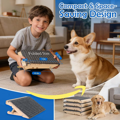 Dog Ramp for Stairs 2 Pack - Adjustable Solid Wood Foldable Indoor Pet Ramp for Senior & Injured Dogs, 2 Heights (4.2"/5.1"), Triangular Support & Non-Slip Carpet for Patio/Home, No Assembly (15.7"L)