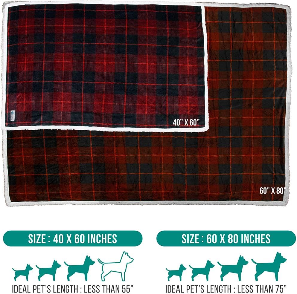 PetAmi Dog Blanket for Medium Large Dogs, Pet Bed Blanket Cat Puppy Kitten, Fleece Furniture Couch Cover Protector Sofa Car, Soft Sherpa Dog Throw Plush Reversible Washable, 40x60 Plaid Dark Gray