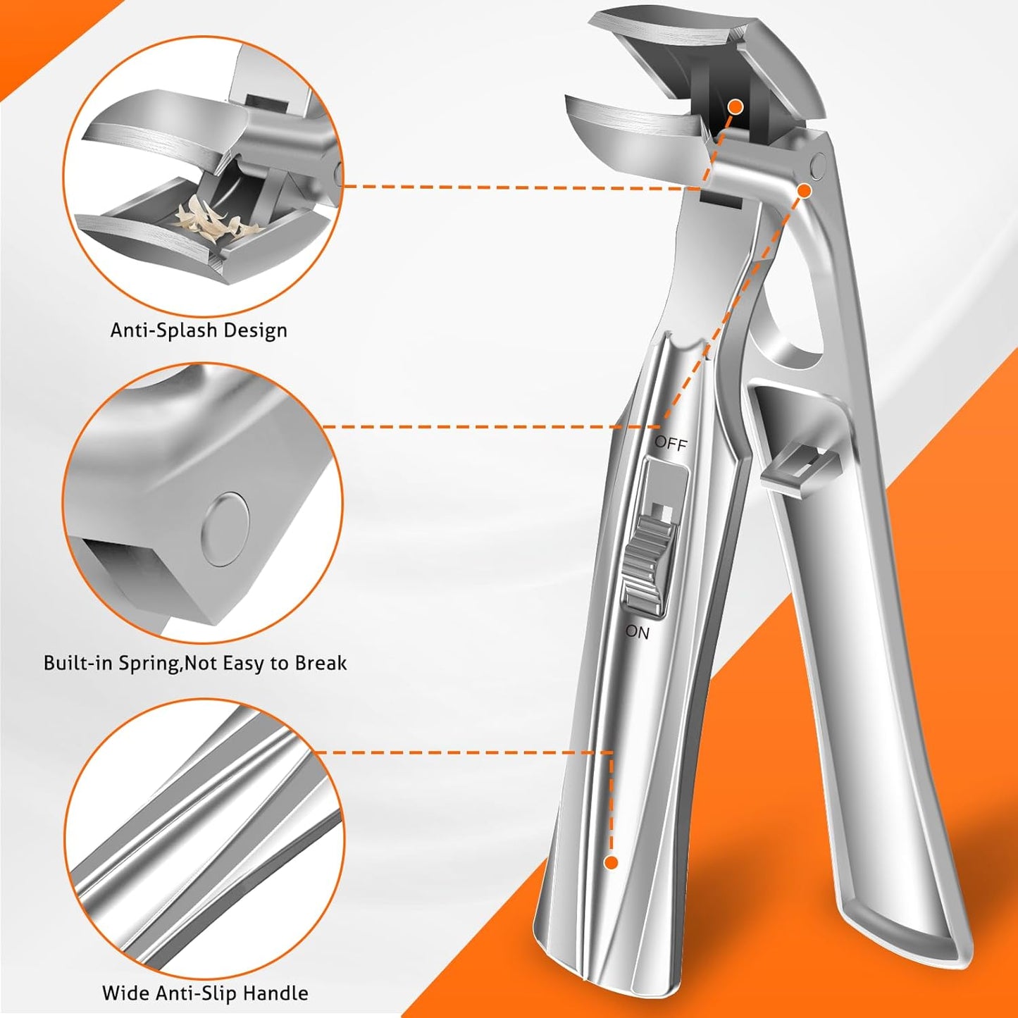 Toenail Clippers for Seniors Thick Toenails, Upgrade Angled Head Large Toe Nail Clippers for Men with Wide Jaw Opening, Sharp Heavy Duty Fingernail Clipper Cutter with Catcher Long Handle -Black