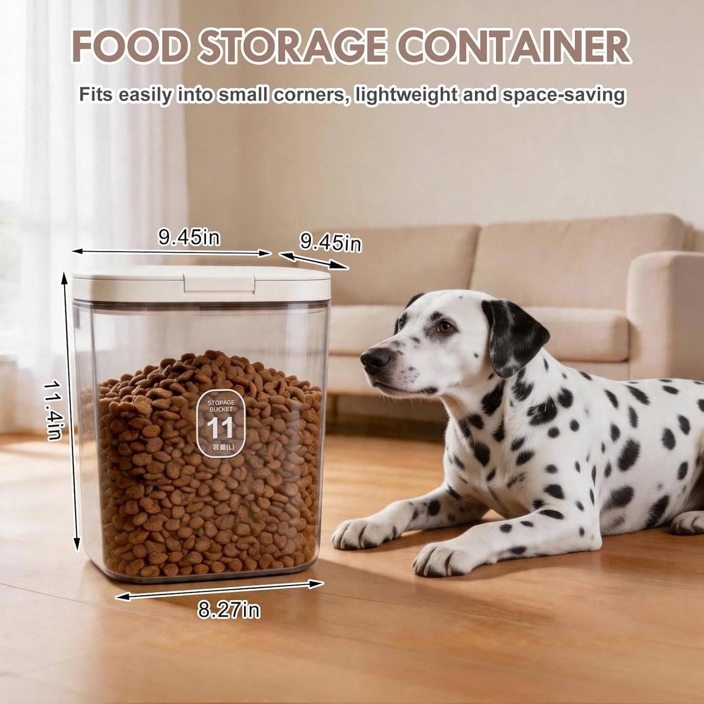 6 lbs Airtight Dog Cat Food Storage Container and Dog Treat Containers BPA-Free, PET Clear Stackable Pet Storage Bin, 1-Cup Scoop, 1-Sponge cleaning brush, Pop Top, With handle, Easy Mobility-Medium