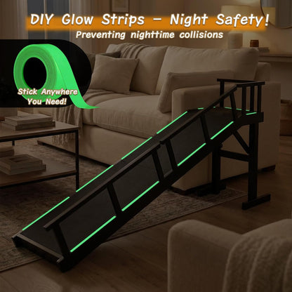 61" Dog Ramp for Bed with Rest Platform & Glow Strips, 20° Gentle Slope, EVA Non-Slip Surface, Removable Safety Rails, Birchwood Solid Wood, for Small, Large & Senior Dogs, Joint Protection, Black