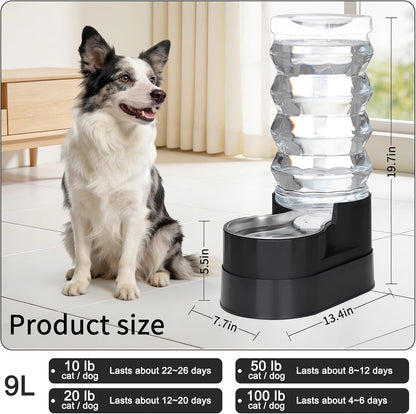 RIZZARI 8L Elevated Pet Water Dispenser – Stainless Steel Gravity Waterer with Auto-Refill Design for Medium and Large Dogs & Senior Pets -Comfortable Drinking Height for Living Rooms,Multi-Pet Homes