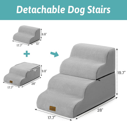 COZY KISS Extra Wide Dog Stairs with Tunnel, Foam Detachable Large Dog Step for Small Pet, Puppy or Cats, Medium Pet Ramp for High Bed, Couch, Sofa or Car, 19.7x33x22.4 inch, 5 Step, Beige