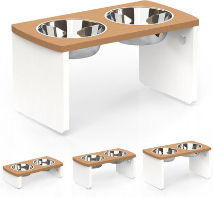 Elevated Dog Bowls, Bamboo Raised Dog Bowl for Medium Dogs, with 2 Stainless Steel Bowls (7'' Tall-40 oz Bowl)