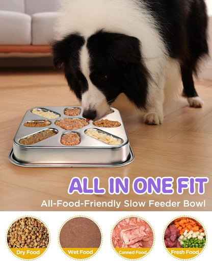 Slow Feeder Dog Bowls with Non-Slip Mat, Stainless Steel Metal Slow Feeder for Small & Medium Dogs, 2 Cups Pet Bowl for Fast Eaters, Slows Down Eating, Dishwasher Safe, Anti-Gulping Dog Bowl