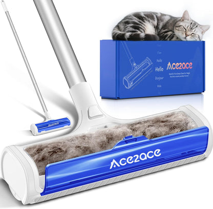 ACE2ACE A3 Pro Carpet Roller for Pet Hair, Carpet Pet Hair Removal Tool, Reusable Large Lint Rollers, 5 Feet Long Handle No Bending No Kneeling, Cat Dog Hair Remover for Carpet, Rugs, Mats, Black