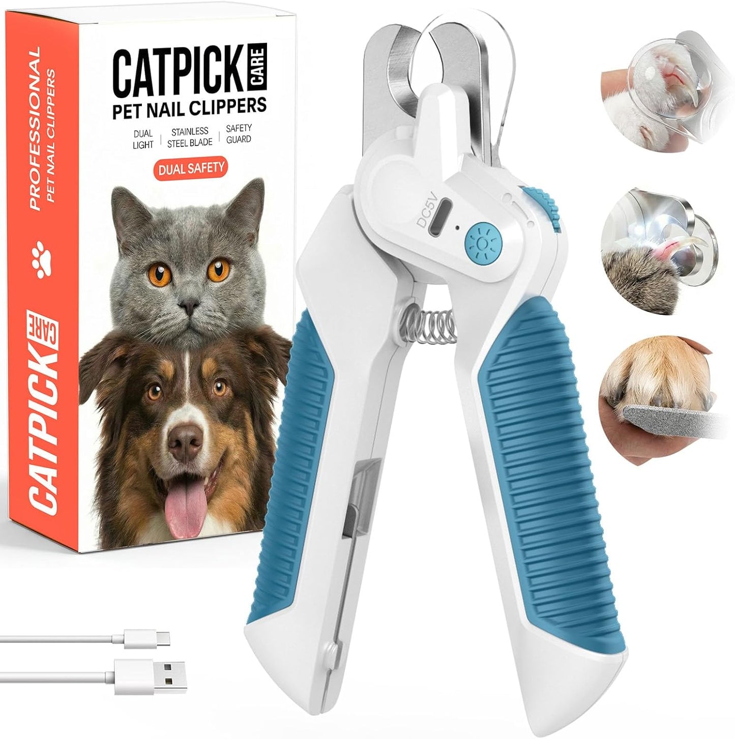 Dogs & Cats Nail Clippers with Light – Safety Guard Pet Nail Trimmer Reveals the Quick, Stainless Steel Blades, Beginner Friendly Grooming Tool for Home Use, Suitable for Small, Medium & Large Pets