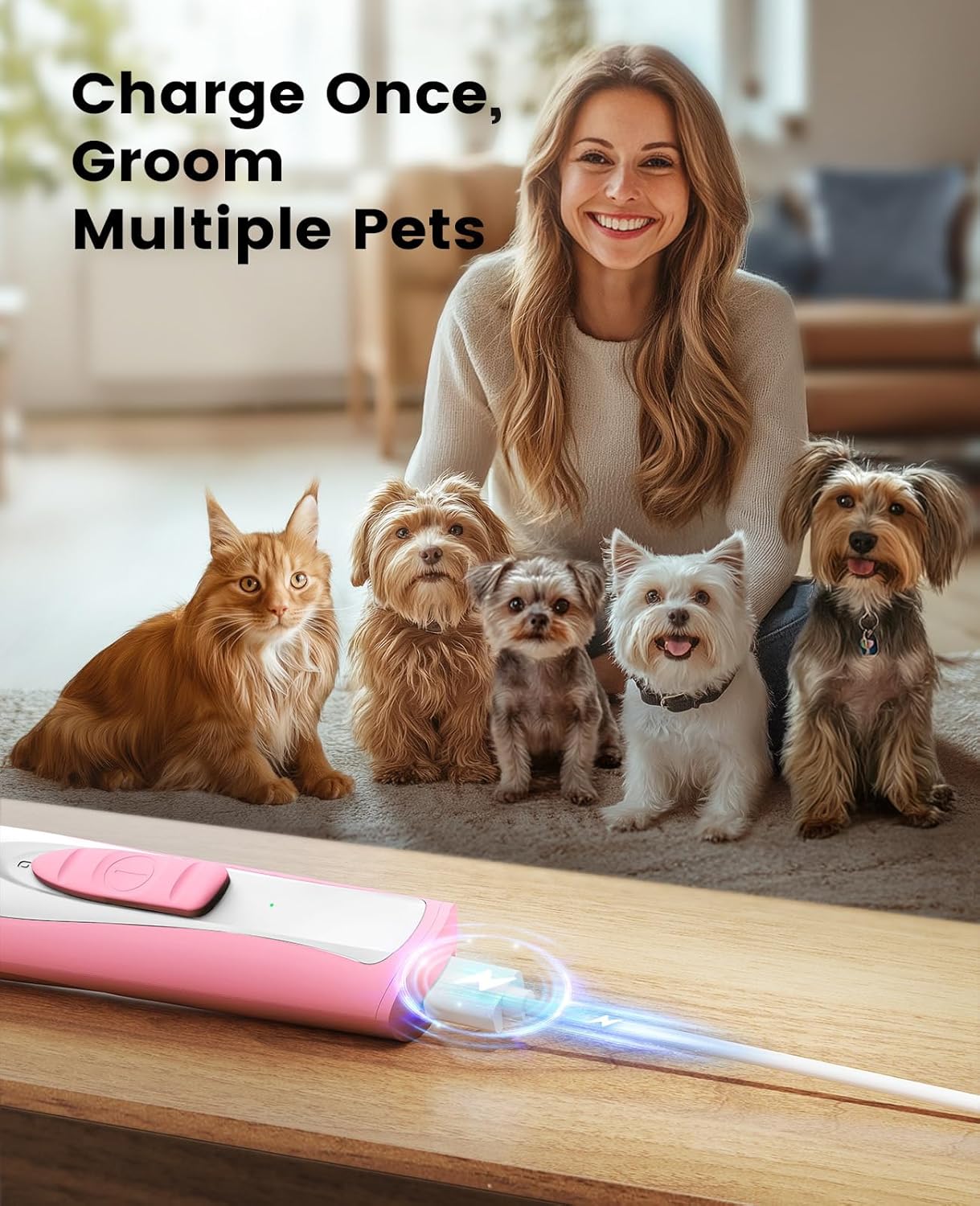 oneisall Low-Noise Dog Paw Trimmer with LED Light, Paw Trimmer for Dogs &Cats 0.8inch/20mm Wide Blade, 35dB Cordless Electric Pet Paw Grooming Clippers for Paws, Ears, Face, Rump